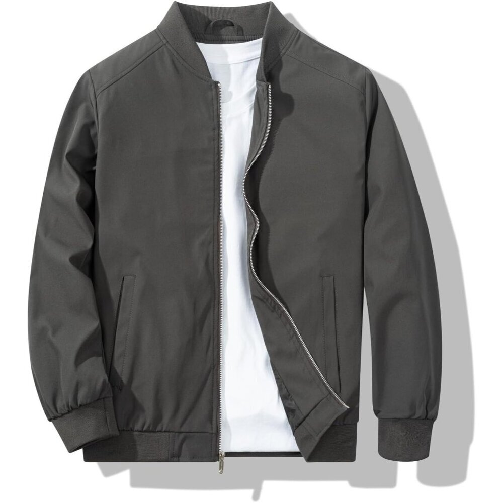 Men's Dark Grey Stylish Lightweight Windbreaker Spring Fall Casual Bomber Jacket